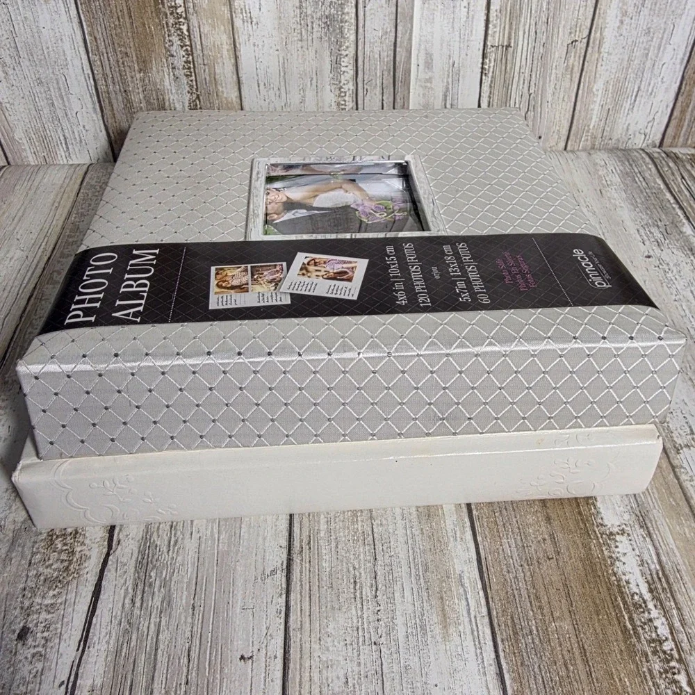 Pinnacle Silver Quilted & White Embossed Photo Album Set Wedding Keepsake 2pk